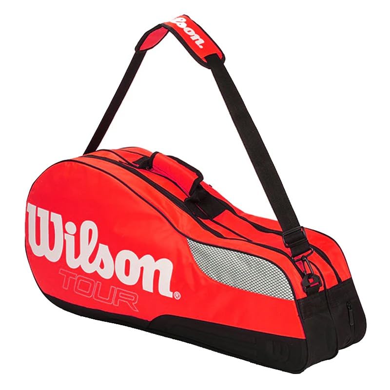 Wilson Tour Racket Bag, Fits 4 Racquets, Separate Shoe Compartment (Red)