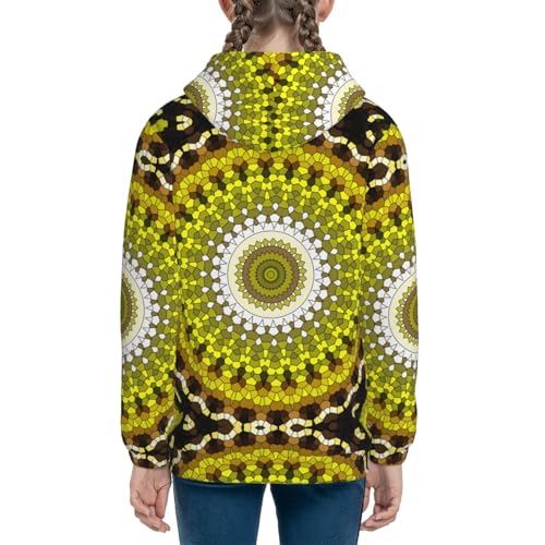 Yellow Mandala Kids Pullover Hoodies Boys Sweatshirts Girls Athletic Clothes with Pocket4