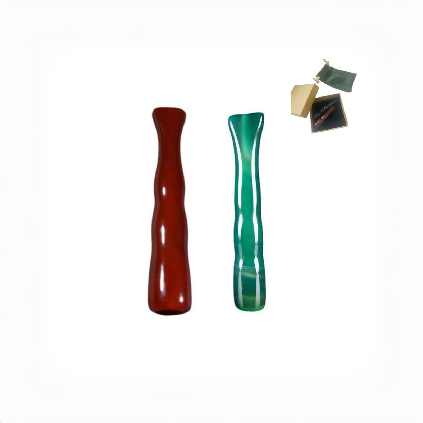 2.3 "Glass Cigarette Holder Agate Material, Hand Crafted Smoking Tube for Regular Cigarettes (Set of 2)