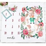 Baby Monthly Milestone Blanket, Oenbopo Newborn Infant Photo Prop Shoots Backdrop Kids Swaddling Wrap Baby Shower Gift with Month Numbers for Photography Background (Flower)