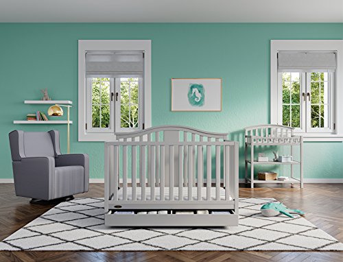Graco Solano 4-in-1 Convertible Crib with Drawer, Converts to Daybed, Toddler and Full Size Bed, Undercrib Storage Drawer, Adjustable Mattress Height, Pebble Gray