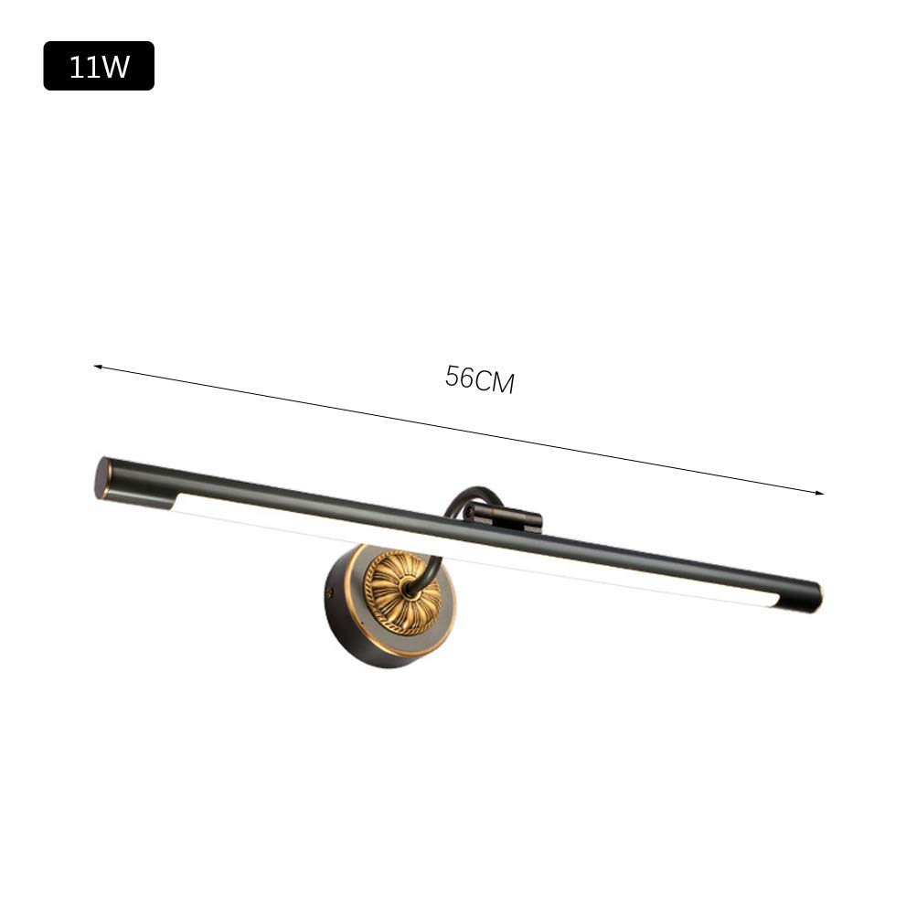 ACMHNC LED Spiegelleuchte Retro Messing Spiegellampe Vintage Antik Badlampe Bad wasserdichte Wandleuchte Schminklicht Für Spiegel Schminktisch Badzimmer,Neutralweiß 4000K,Schwarz,L56CM/11W