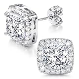 ORAZIO 925 Sterling Silver Stud Earrings for Women Men Round Simulated Diamond Halo Earrings Square Heart Cubic Zirconia Stud Earrings Dainty Bridal Earrings Jewelry for Brides Bridesmaids Wedding