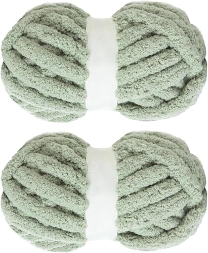 Chunky Chenille Yarn 2 Pack for Crocheting and Hand Knitting, Super Bulky 6 Weight Soft Plush Yarn for Blankets and Scarves, Povtor (28 Yds,8 Oz Each Skein)