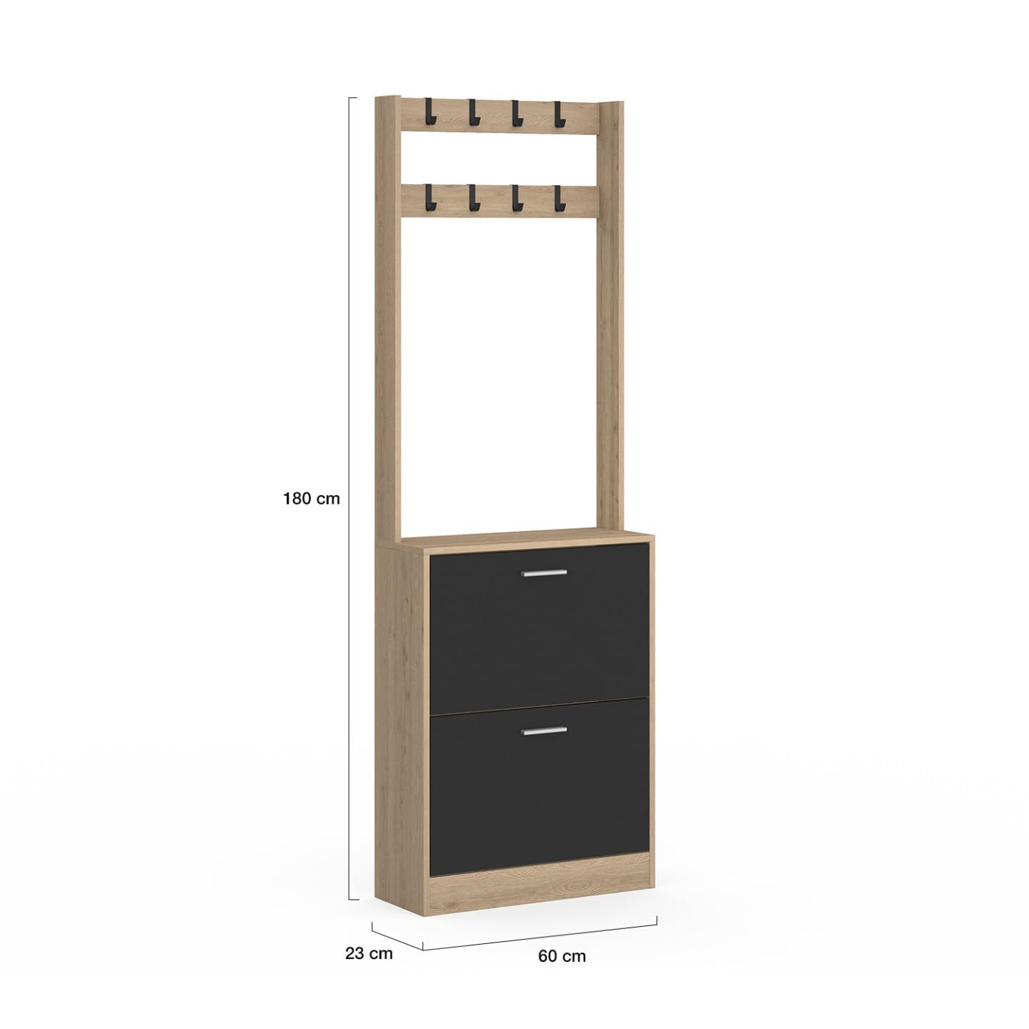 IDMarket - Vestiaire d'entrée KLARK Meuble Chaussures 2 Portes Effet Bois et Noir