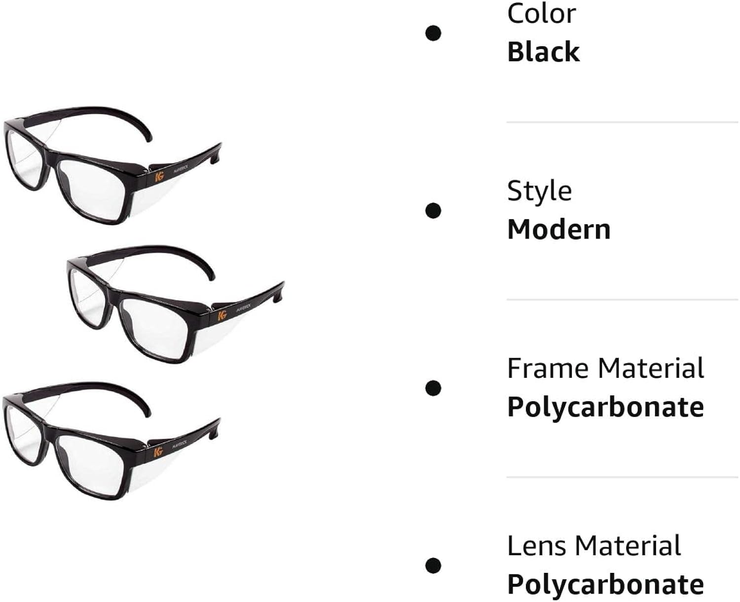 Kleenguard Maverick Safety Glasses with Intergrated Side Shields (3 Pair) (49309 Clear Anti-Fog Lens with Black Frame)