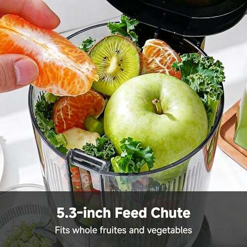 Image of Cold Press Juicer Machine, 5.3 inch Extra Self-Feeding Chute for Whole Vegetables & Fruits, Large Auger & Triple Strainers, High Juice Yield, Easy to Clean, Stainless Steel Silver