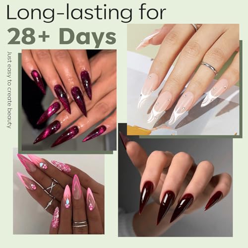 Image of Modelones Long Stiletto Nail Tips Pre-shaped Soft Gel Fake Nails False Full | Acrylic Clear Full Cover Press on Extension Kit Gel Manicure DIY at Home 216PCS 12Sizes