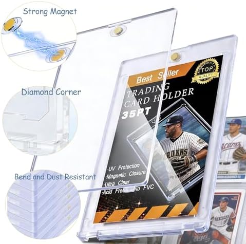 35pt Magnetic Card Holder Protector Case (6 Pack), One-Touch Hard Acrylic Holder with UV Protection for Trading, Sports, MTG and Collectible Cards, Reusable Snap-Shut Display Cases (6) — view 2