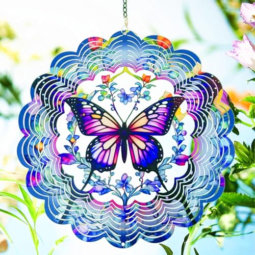 Windspiele für Draußen, Geschenke für Mama Oma Frauen, 3D Magie Metall Windspiel Garten Hängend, 360° Windbetriebene Windspiele für Gartendeko, Wasserdicht Wind Spinner für Außen Garten Balkon