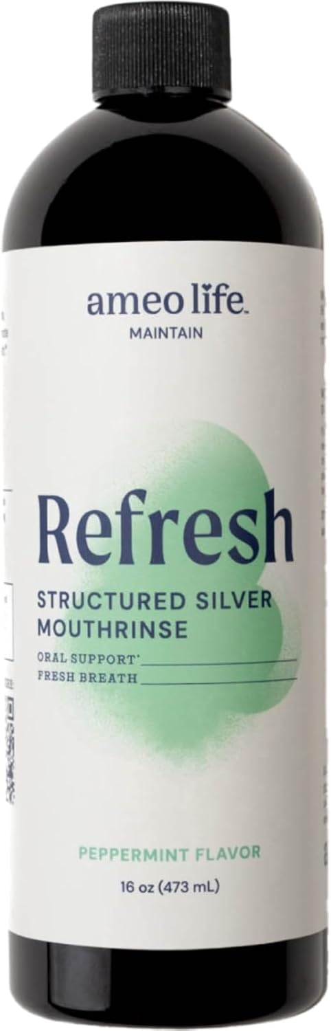 Ameo Life Structured Silver Mouthwash 10ppm Mint Flavor - Natural Colloidal Mouthwash for Fresh Breath & Oral Health, Alcohol-Free Oral Rinse with Silver Nanoparticles, 16 oz