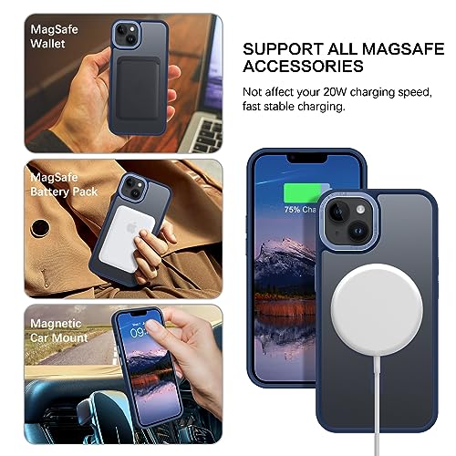 Image of BENTOBEN Magnetic for iPhone 13 Case & iPhone 14 Case [Compatible with Magsafe] Translucent Matte Phone Case iPhone 13 /14 Slim Thin Shockproof Women Men Protective Cover for iPhone 13 /14, Navy Blue