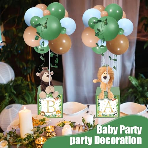 Image of Lenwen 6 Sets Baby Letter Boxes Decorations Table Centerpieces for Baby Shower Gender Reveal,Bear Stuffed Animals Balloon with Stand Plush Toy Boxes for Birthday Party Wedding(Animals,Forest)
