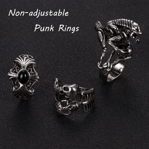 JeryWe 16 Stück Vintage Punk Ringe für Frauen Männer Gothic Ringe Schlange Drache Eule Totenkopf Ringe Hippie Biker Ringe Einstellbare Ringe Set