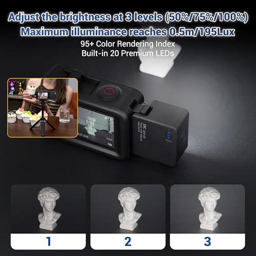 Image of JJC Action 5 LED Light, Magnetic Auxiliary Fill Light for DJI Osmo Action 5 Pro 4 3 / Xtra Edge Pro Accessories, Rechargeable IPX5 Waterproof Mini Video Light, for Selfie Vlog Recording Lightweight