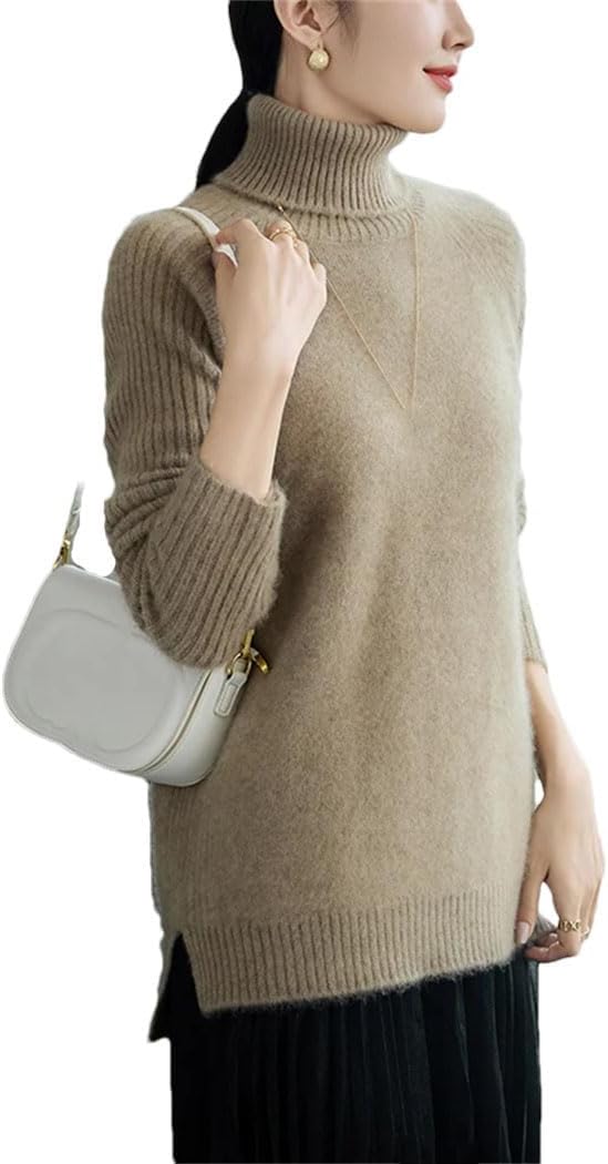 Women's 100% Wool Knitted Sweater Turtleneck Long Sleeve Soft Pullover Winter Basic Thickening Thermal Tops