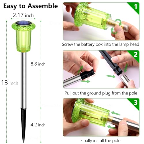 Image of DenicMic Solar Lights Outdoor 10 Pack Waterproof Green LED Stainless Steel Stake Outside Lights for Yard Pathway Garden Driveway Walkway Landscape Path Lighting