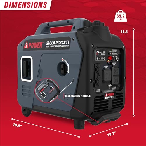 Image of A-iPower Portable Inverter Generator, 2300W RV Ready, EPA & CARB Compliant CO Sensor, Portable Ultra-Light Weight For Backup Home Use, Tailgating & Camping (SUA2301i)