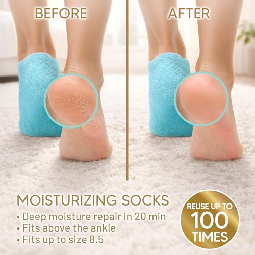 Moisturizing Socks (Up to Size 8.5) – Self Care Gifts for Mom - Infused with Vitamin E & JoJoba Oil - Gel Silicone Aloe Foot Care Socks - Mothers Day Spa Gifts for Women - Image 3