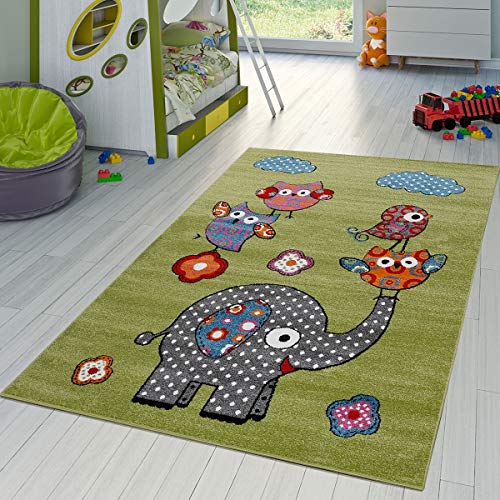 T&T Design Alfombra Infantil Animales Zoo Búhos Elefantes Pelo Corto 