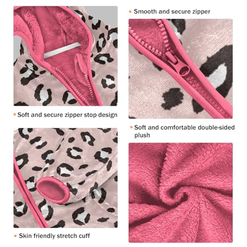 OTVEE Seamless Pink Leopard Skin Print Kids Hoodie Jacket Fall Spring Full Zip Warm Outwear Coat3