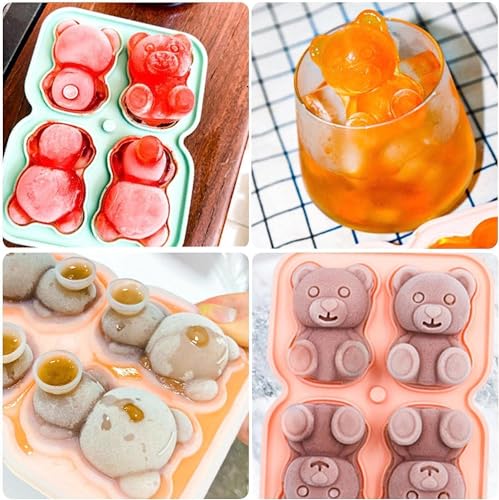 Image of 4-Cavity Silicone Ice Cube Tray Set - DIY Rose and Teddy for Cocktails, Whiskey, Chocolate, and Juice - Reusable, Easy-Release Ice Makers (Teddy Shape)