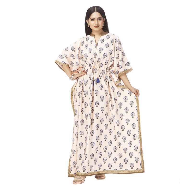 daintier Women's Printed Cotton Kaftan Dress with Adjustable Waist | Free Size Nightwear/Resort Wear | Lightweight & Breathable-picture-35