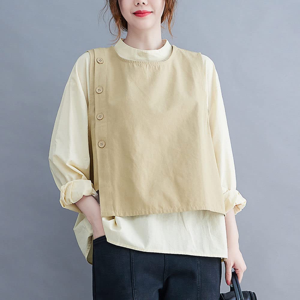 Oberteile Damen Sommer,Damen-Leinenbluse, Einfarbig, Zweiteilig, Sommer-Langarm-Shirts, Rundhals-Tops, Lässig, Elegante Bluse, T-Shirt, Modische, Lockere Bluse, Tunika, Sweatshirt-Tops Für Frauen