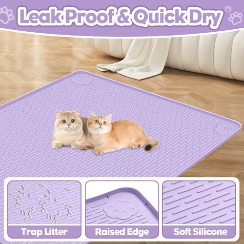 Tapis de litière pour chat XL en silicone violet 101x71 cm