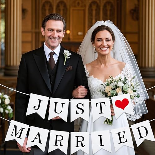 Just Married Wedding Banner - Romantic Card Paper Hanging Flag De...