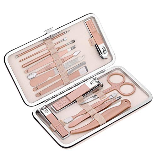 HSOYGE Juego de manicura y pedicura, 15 Piezas, cortaúñas Profesional de Acero Inoxidable, Kit de Aseo, Kit de Herramientas de Viaje para pedicura Profesional con Estuche portátil