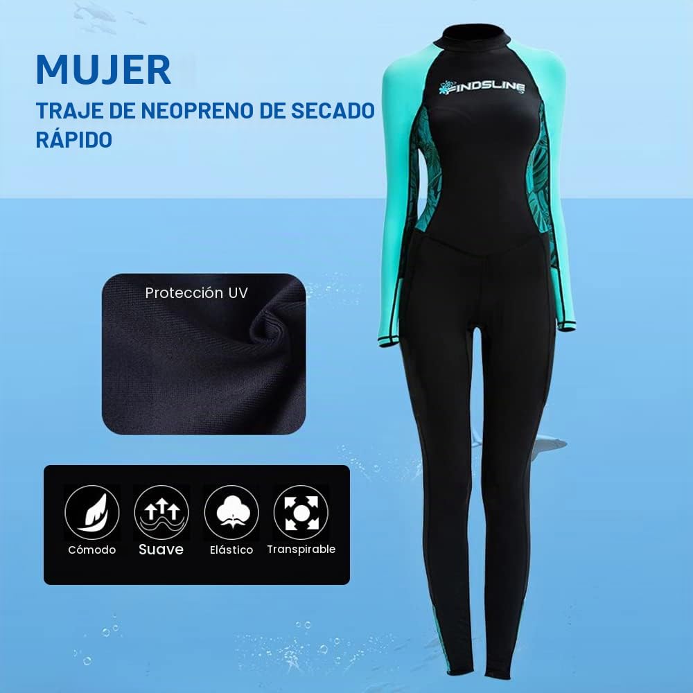 Traje de neopreno para mujer, KOCAN Traje de neopreno de secado rápido para mujer, de una pieza, con mangas largas, traje de baño para deportes acuáticos de verano