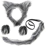 Wolf Kostüm, Werwolf Kostüm Damen, 4-teiliges Set Mit Gerade Fell Wolf Armstulpen, Wolfsohren Haarreif Und Zubehör, Ideal Für Kostümfeste Und Themenpartys