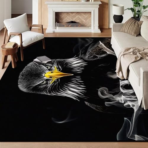 6' x 9' Bald Eagle Area Rugs Large Black Love Animal Floor Throw Rug for Kids Bedroom Playroom Living Room Dorm Carpet Doormat Home Decor, 70" x 108"