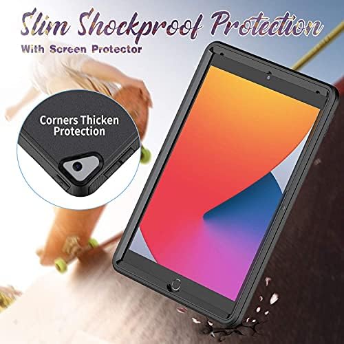 SEYMAC iPad 10.2 2021/2020/2019 Case,iPad 9th/8th/7th Generation Case ,Slim Shockproof iPad Case with Screen Protector,Hand Strap/Stand, Pencil Holder, Shoulder Strap for iPad 10.2 inch, Black