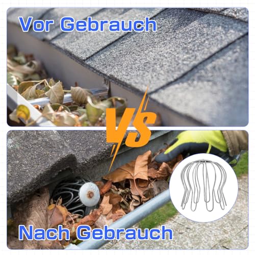 ASOFTY 2 Stück Rinnensieb Fallrohrschutz, Dachrinnen Laubschutz, 90mm-105mm Regenrinnen Laubfänger Fallrohr, Dachrinnenschutz, Sieb für Regenfallrohr, Silber