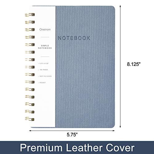 Oneirom Spiral Notebook Blue-6.10" X 8.19" College Ruled Journal With Inner Pockets And 160 Pages,Pu Leather Cover Business Journal, Twin-Wire Binding Notebook Perfect For Office & Home School Supplies #TOP1