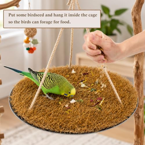 Image of FlidRunest Yellow Large Bird Foraging Mat, Natural Bird Grass Hammock Swing Toy with Hooks, Climbing Perch Hanging Toy for Parakeets, Parrot, Cockatiels, Bearded Dragon