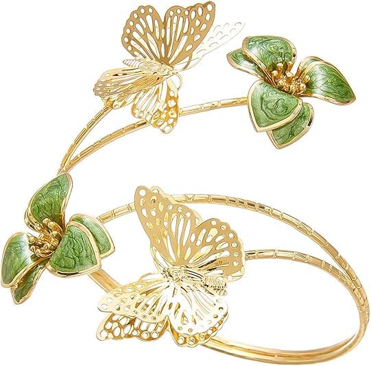 Arm Cuff Jewellery for Women, Green Floral Butterfly Armlet for Social Events, Adjustable Bohemian Style Arm Cuff Accessory for Parties and Performances-image-32