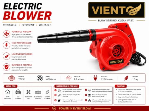 Image of 700W Electric Air Blower for Dust Cleaning High Speed Portable Handheld Air Blower with Extension Nozzle for PC Laptop Keyboard CPU Car Interior Home Office Workshop Cleaning (Red)