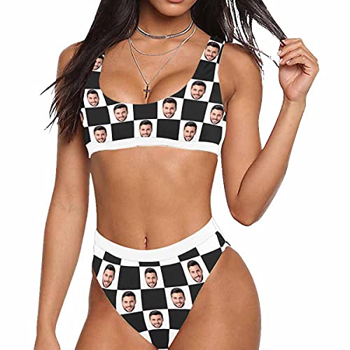 Custom Face Bikini Set for Women High Waisted Personalized Swimsuits with Photo Two Piece Pool Party Funny Gift
