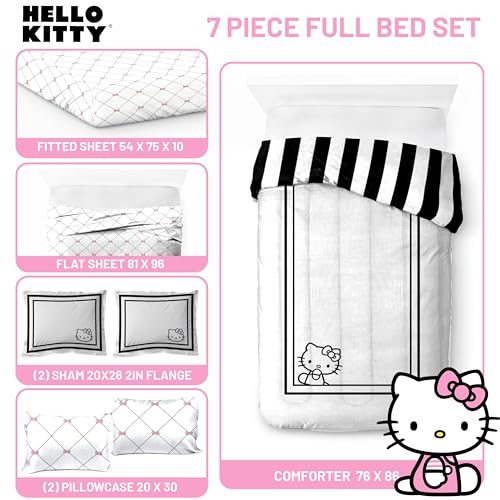 Image of Sanrio Hello Kitty Full Comforter Set 7 Piece Bedding for Girls, White