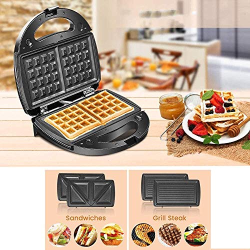 YFGQBCP 3 in 1 Waffeleisen, Waffeleisen mit abnehmbaren Tellern, Waffeleisen, Sandwich Toaster, Panini-Maschine… – Bild 3