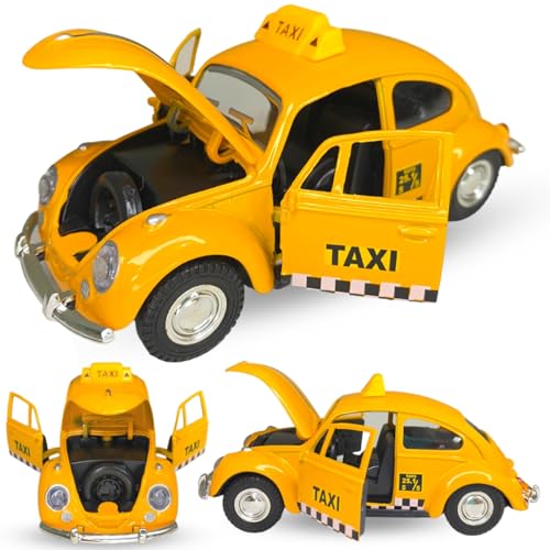 Europio - Carrinho Miniatura Fusca Taxi De Metal Abre As Portas E Capô