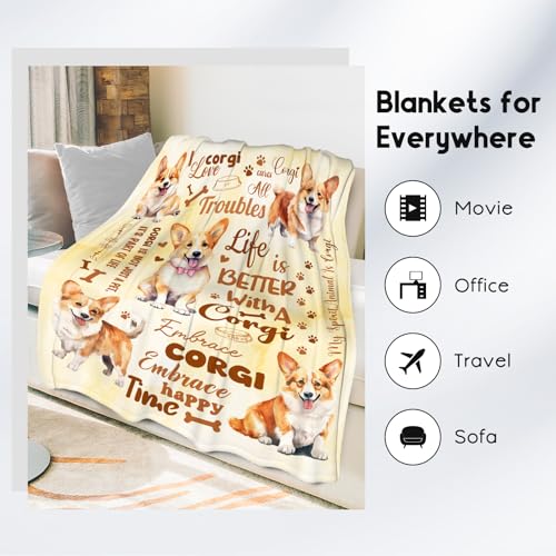 Corgi Blanket, Corgi Lovers Gift, Cute Soft Throw Gifts for Girls Boys Women, Cozy Flannel Throw Blankets for Bed Travel, 50"x60"