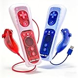 SONVIEE Manette de Wii Remote Controller avec Motion Plus et Nunchuck Contrôleur Joystick Télécommande de Remplacement pour Wii avec étui en Silicone et Dragonne (Rouge&Bleu)
