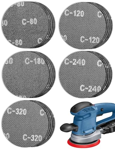 BESPOTCL Schleifgitter 150mm Klett 50 Stück | Körnung 80 120 180 240 320 | Für alle 150mm Exzenterschleifer und Schleifmaschinen