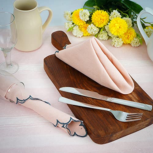 Image of FINGERCRAFT Scallop Edge Cloth Napkins | Set of 6 | 20x20 Inches | 100% Cotton | Table Napkins for Any Occasion | Washable, Perfect for Parties and Everyday Use (Dusty Pink Flax, Set of 6)