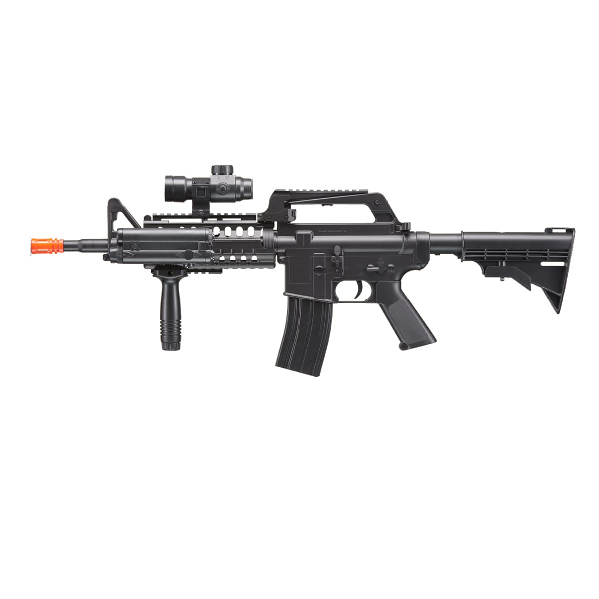 400 FPS Airsoft Spring Power Rifle M4 Durable Material with Flashlight, Red Dot, Grip and1000 Rounds 0.12g BBS