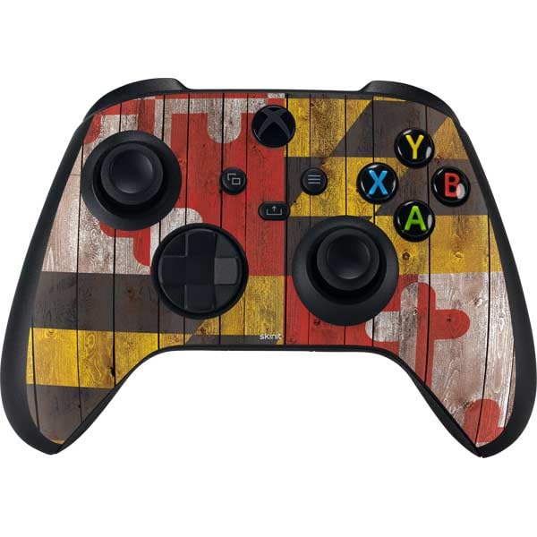 Skinit Decal Gaming Skin Compatible with Xbox Series X Bundle - Maryland Flag Dark Wood Design